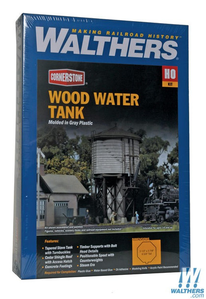 Walthers 933-3531 Wood Water Tank Kit - 3-1/2 x 3-7/8 x 6-5/8" : HO Scale