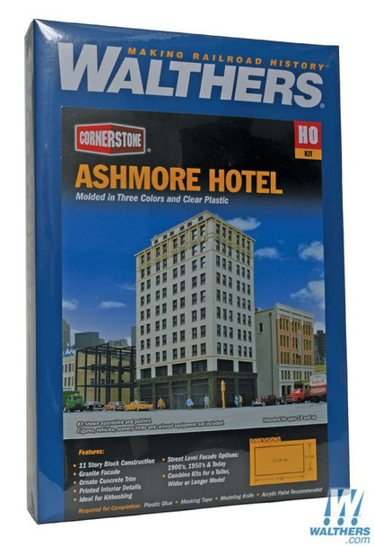 Walthers 933-3764 Ashmore Hotel Kit - 8-5/8 x 4-7/16 x 13-7/8" : HO Scale