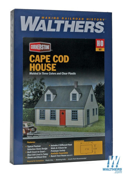 Walthers 933-3776 Cape Cod House Kit - 4-1/4 x 3-5/8 x 3" : HO Scale