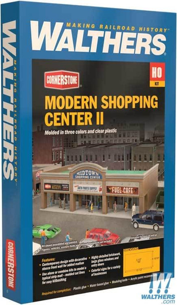 Walthers 933-4116 Modern Shopping Center II Kit 10-1/2 x 4-15/16 x 3-1/2" : HO Scale