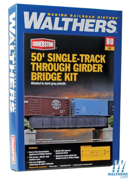 Walthers 933-4501 50' Single-Track Railroad Through Girder Bridge Kit : HO Scale