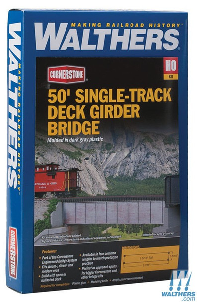 Walthers 933-4506 50' Single-Track Railroad Deck Girder Bridge Kit : HO Scale