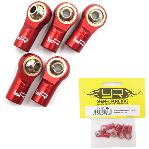 Yeah Racing YA-0572RD Aluminum Reversed Thread M3 Rod Ends (5) Red