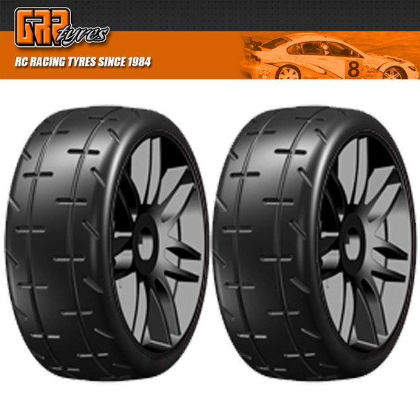 GRP GTX01-S4 1:8 GT T01 REVO S4 SoftMedium Belted Tire w/ Spoked Black Wheel (2)