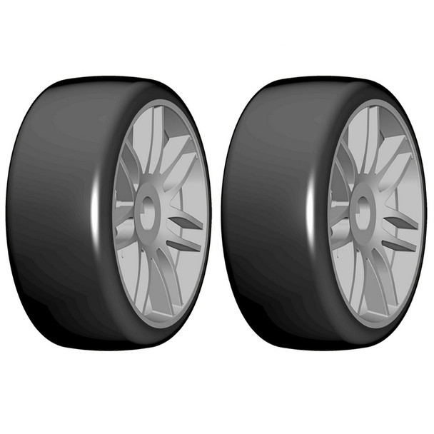 GRP GTK02-R1 1:8 GT T02 SLICK R1 Rain Belted Tire w/ Silver Wheel (2)