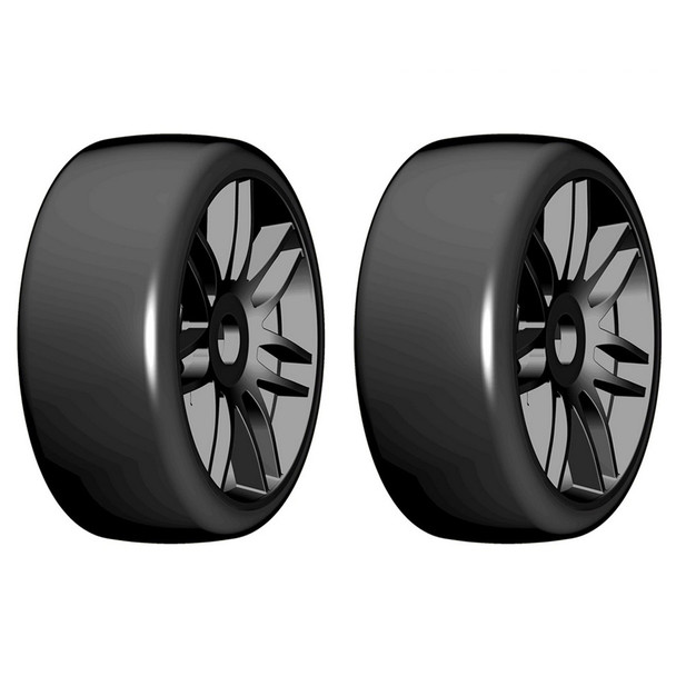GRP GTX02-R1 1:8 GT T02 SLICK R1 Rain Belted Tire w/ Black Wheel (2)