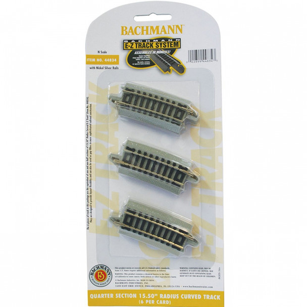 Bachmann 44834 EZ-Track Quarter Section 15.50 Radius Curved Track N Scale