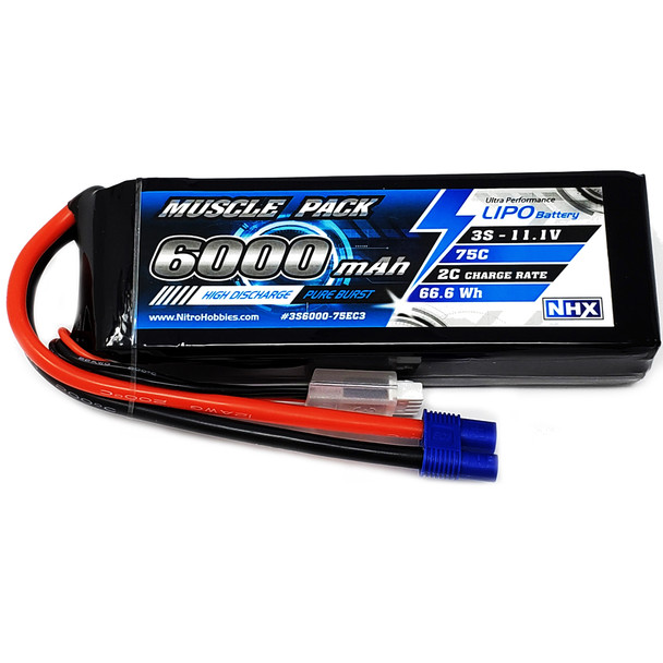 NHX Muscle Pack 3S 11.1V 6000mAh 75C Lipo Battery w/ EC3 Connector