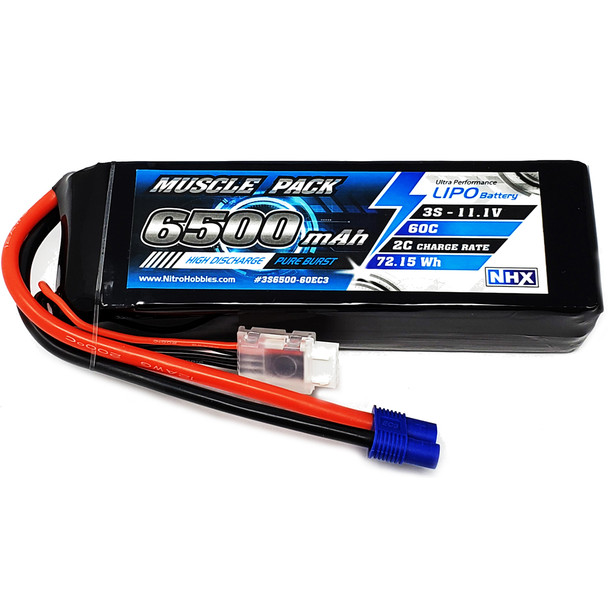 NHX Muscle Pack 3S 11.1V 6500mAh 60C Lipo Battery w/ EC3 Connector
