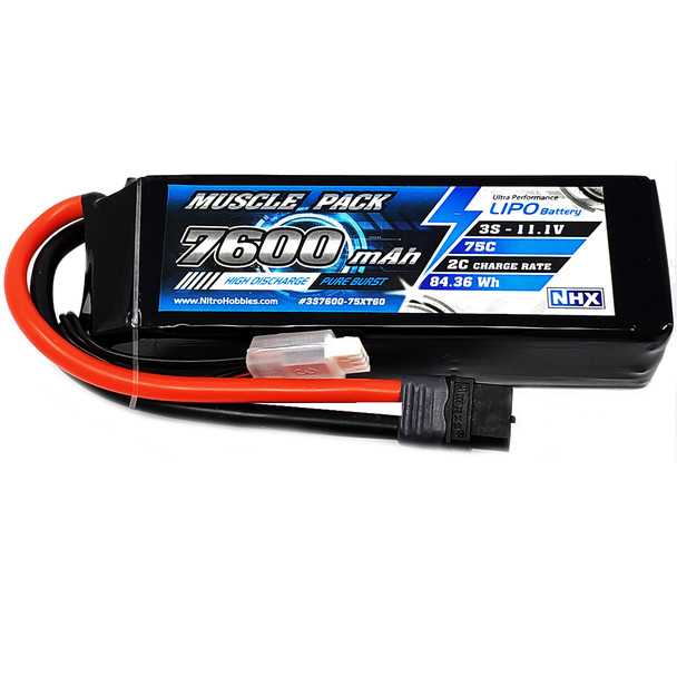 NHX Muscle Pack 3S 11.1V 7600mAh 75C Lipo Battery w/ XT60 Connector