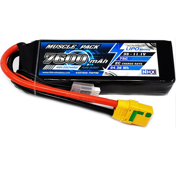 NHX Muscle Pack 3S 11.1V 7600mAh 75C Lipo Battery w/ XT90 Connector