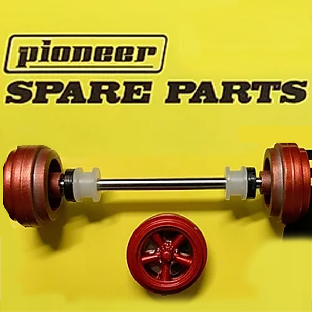 Pioneer AA200367 Front Axle Assembly Torq Thrust Wheels Metallic Red 1/32 Slot Car