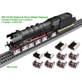 PROSES RR-O3-06 Rollers (6) w/ Drive Wheel Cleaners (4) (2-Rail/3-Rail) O Scale