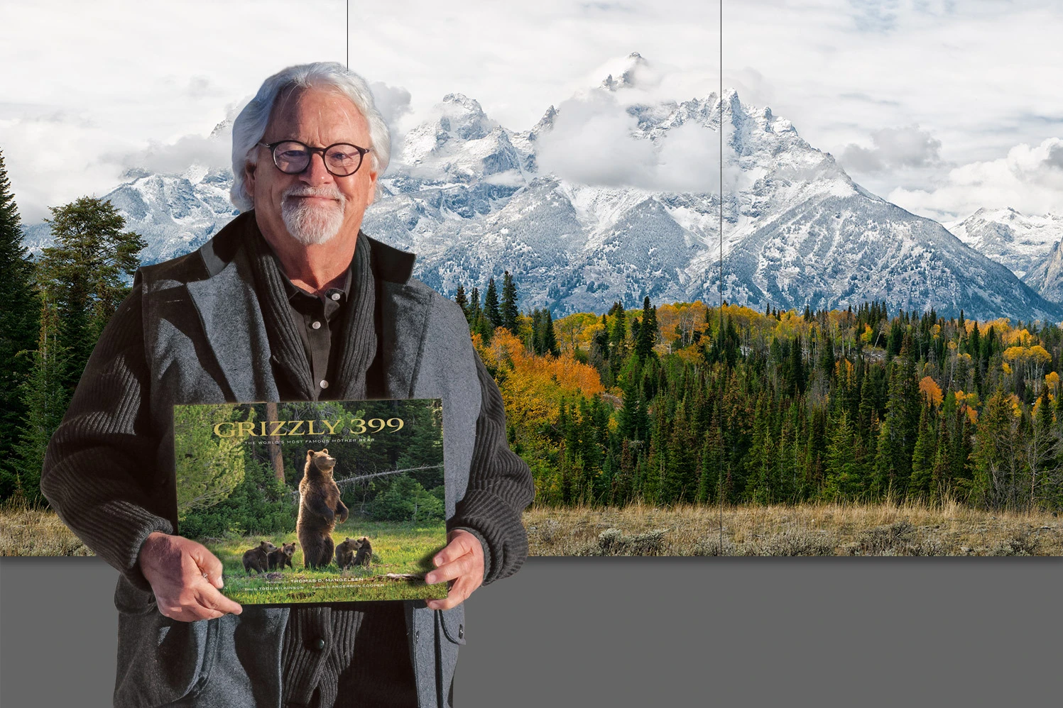 Thomas D. Mangelsen signing books and engaging with guests at 'An Exclusive Evening with Tom Mangelsen' artist reception at his gallery, showcasing his latest limited edition wildlife photography.