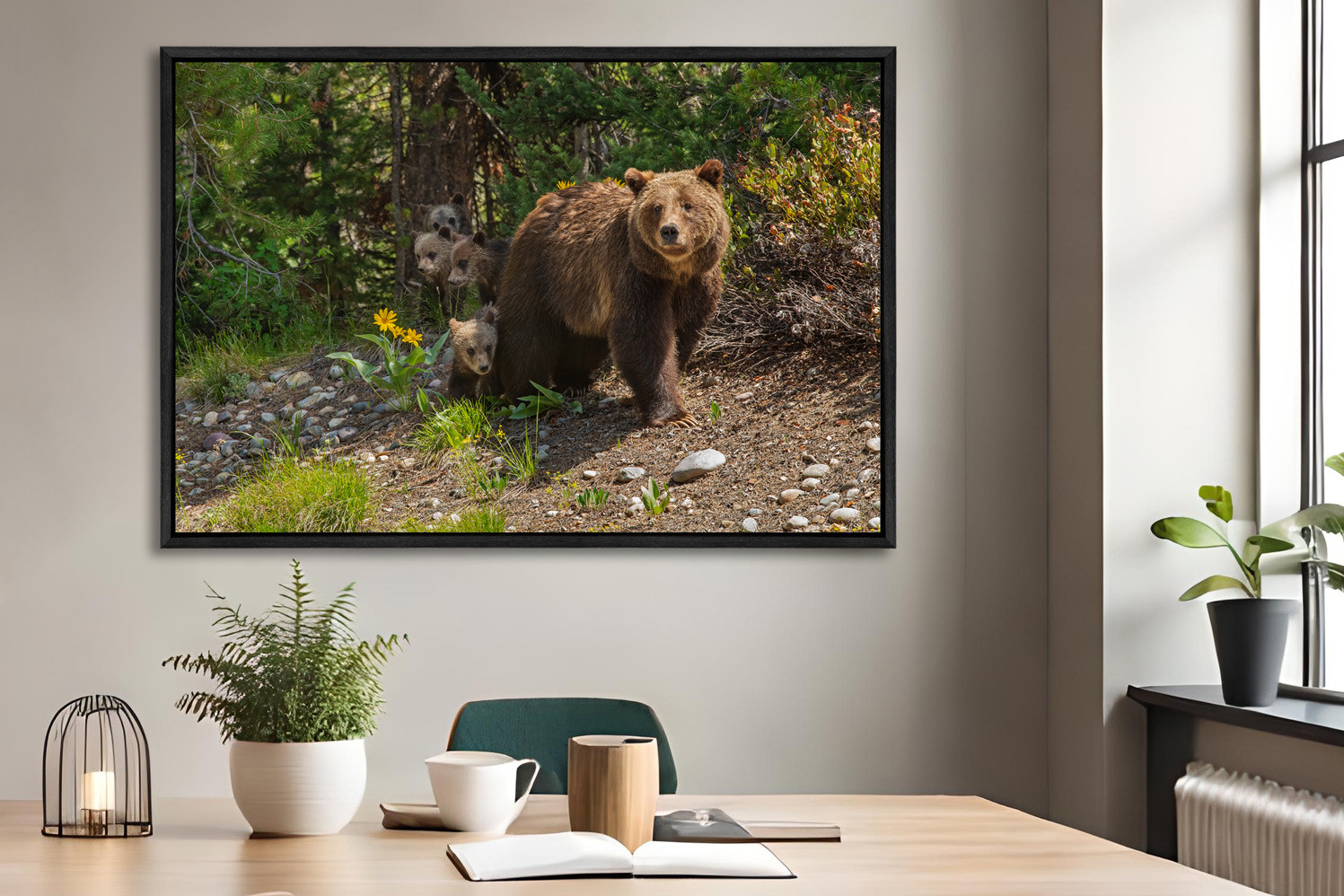 Mangelsen wall art of Mom grizzly bear with cubs