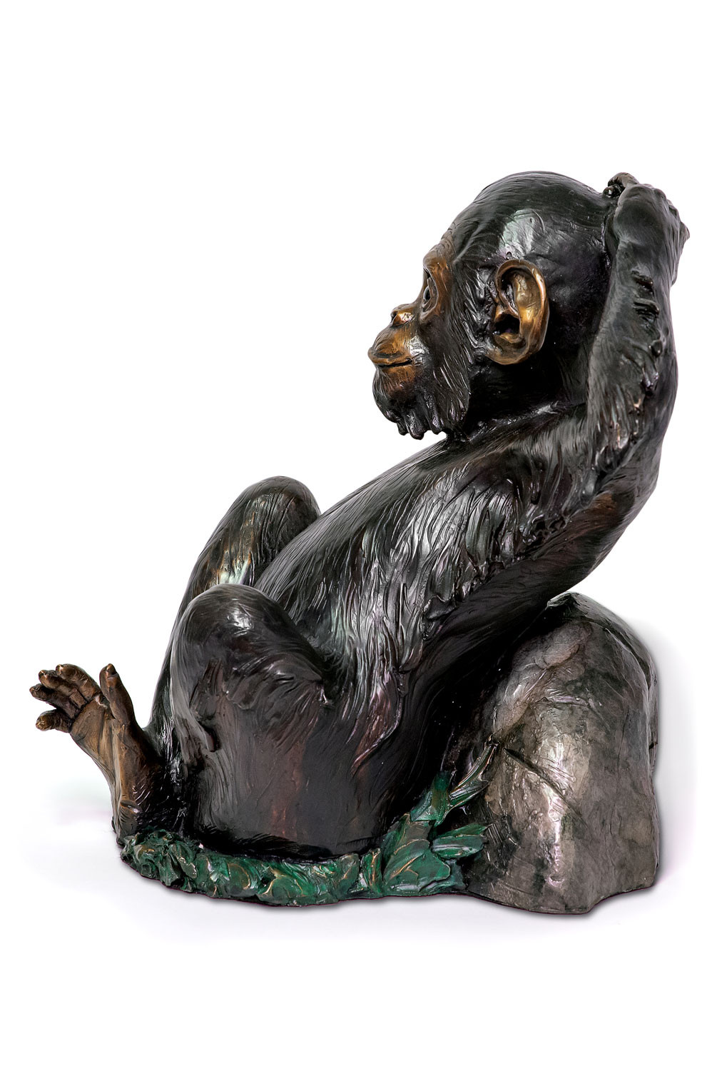 Laid Back Chimpanzee Small Bronze Sculpture by Thomas D. Mangelsen