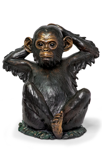 Laid Back Chimpanzee Small Bronze Sculpture by Thomas D. Mangelsen