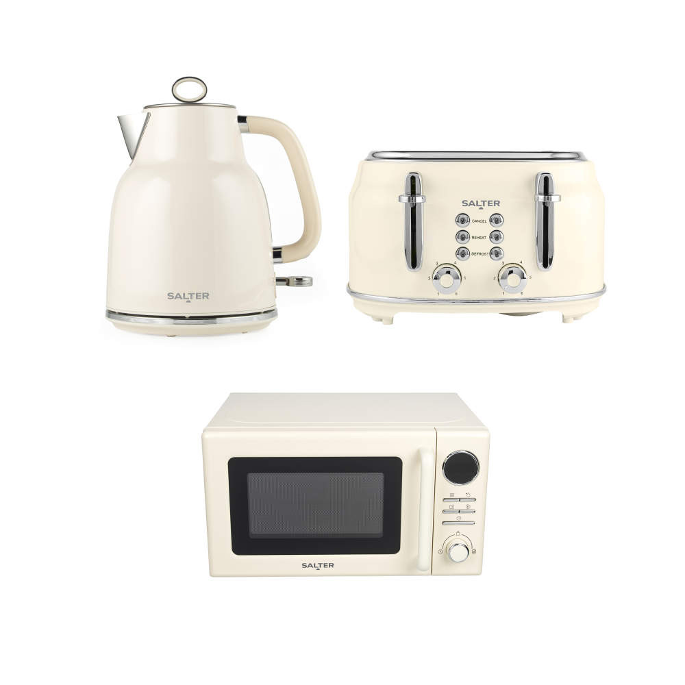 Shop Retro Cream Kettle, Toaster Digital Microwave Set