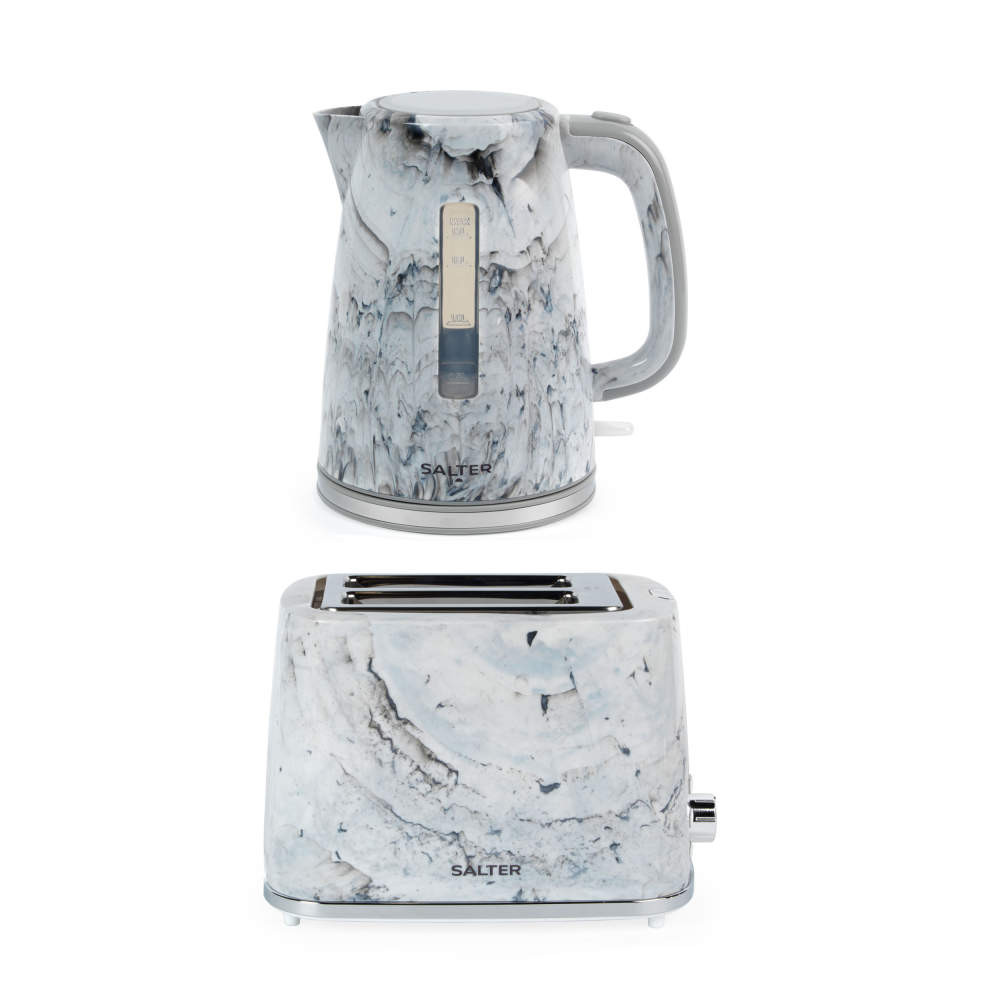 Shop Marble Kettle Toaster Set – White/Black