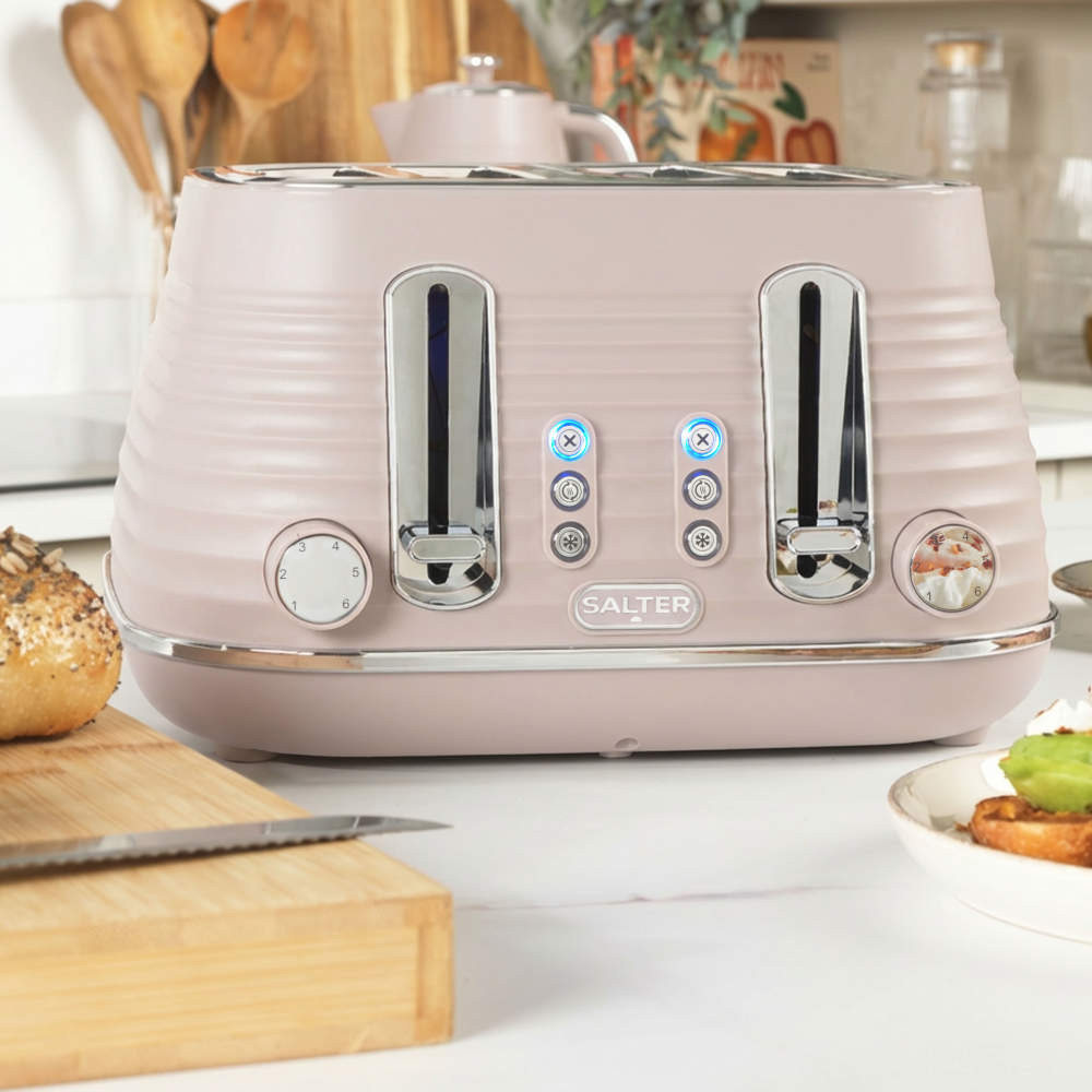 Toaster Roz Shop Ripple 4-Slice Toaster - 6 Browning Levels | Pink