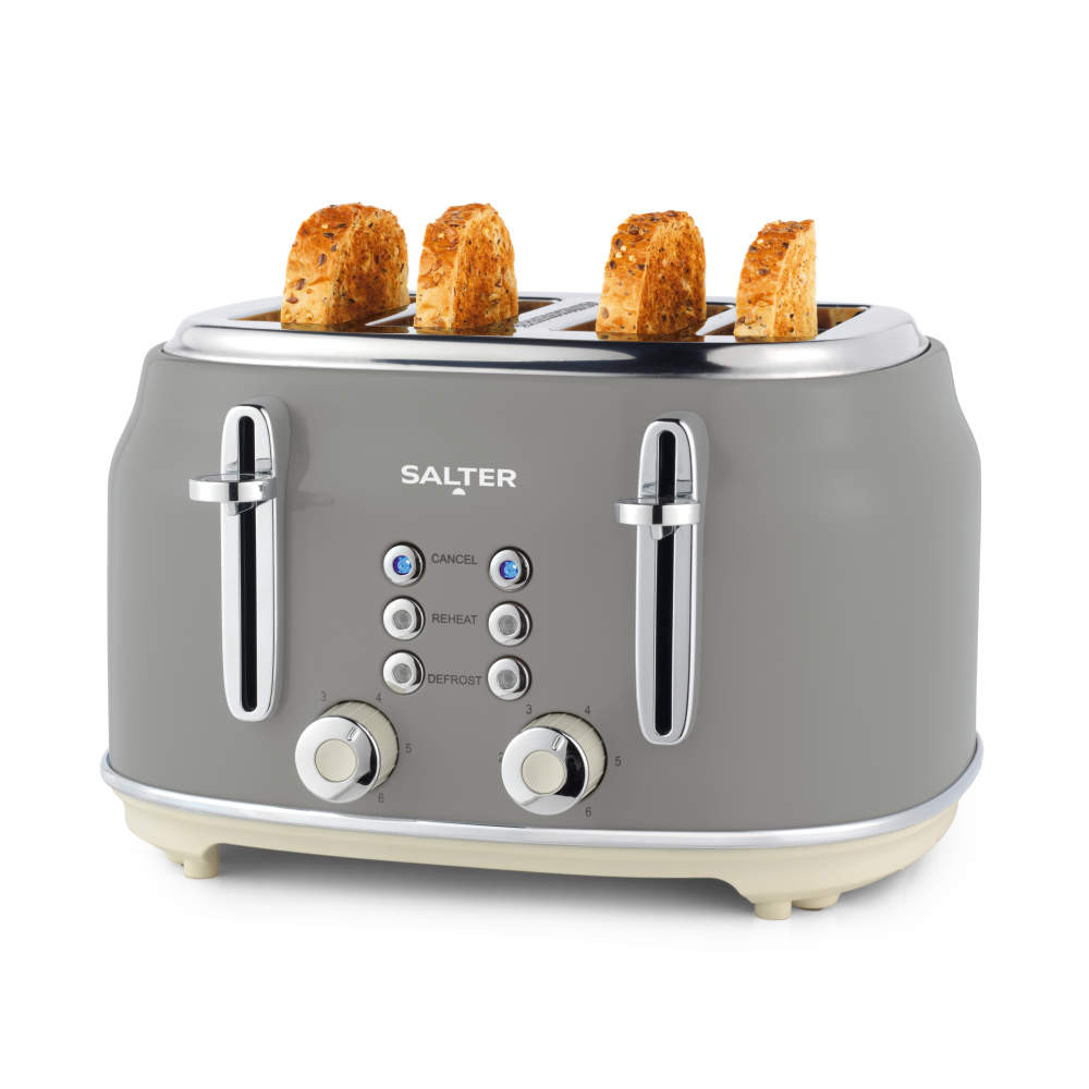 Shop Retro 4-Slice Toaster | Grey | Wide Slots