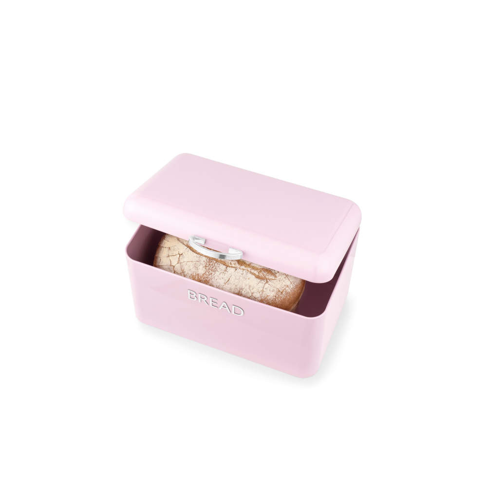 Shop Retro Pink Bread Bin - Steel - Embossed Lettering