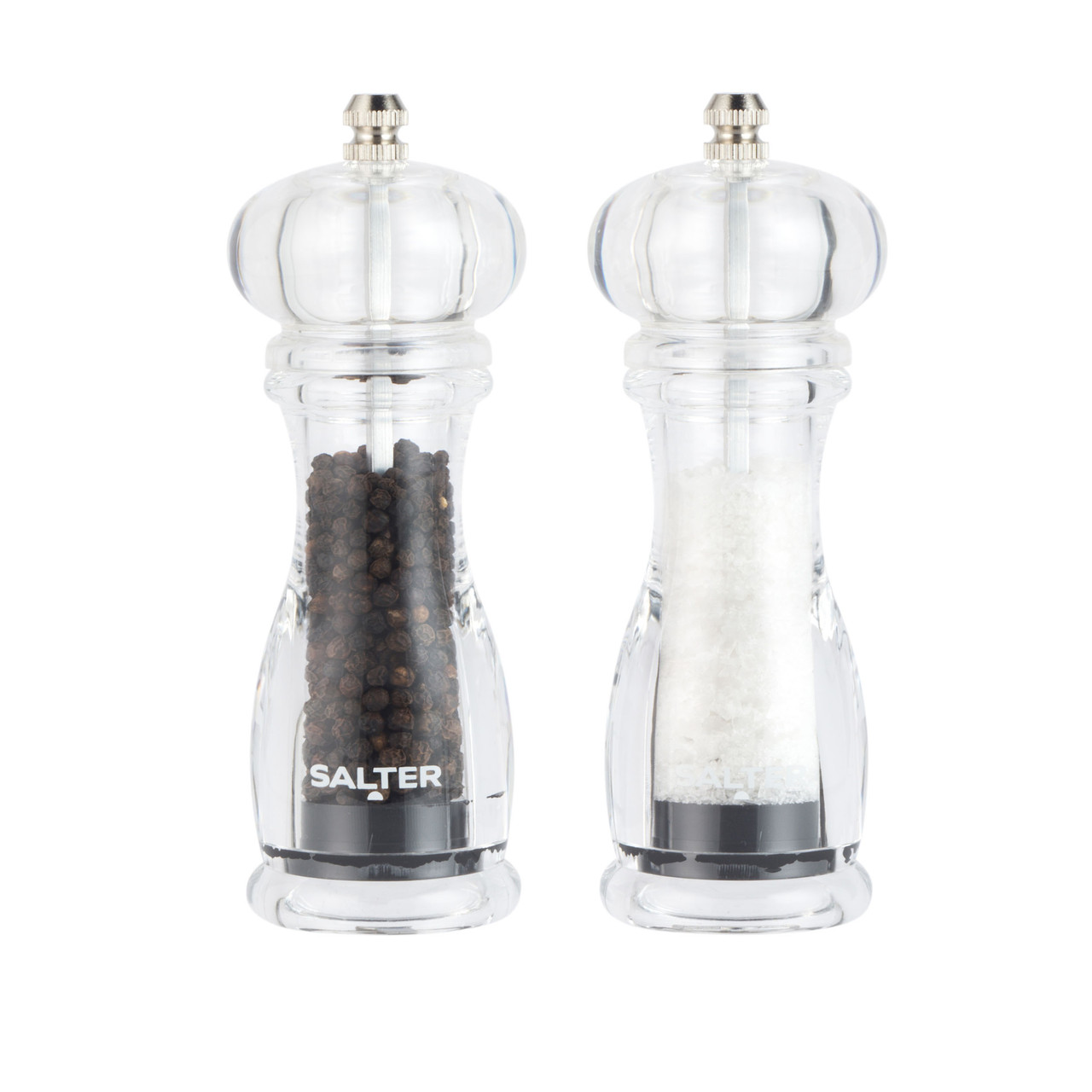 Salt And Pepper Shakers Set, Modern Stainless Steel And Glass Dispenser
