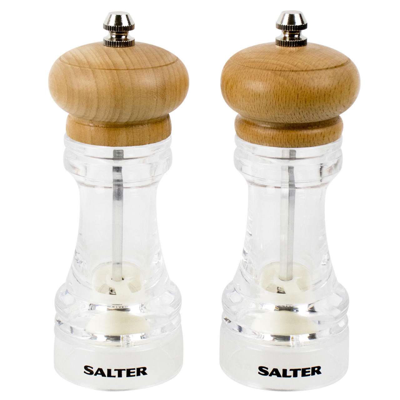 Salt and Pepper Grinders Refillable ​Set, Beech Wood Pepper Mill with  Ceramic Mechanism, Solid and Durable Salt Grinders Suited for Sea Salt,  Black