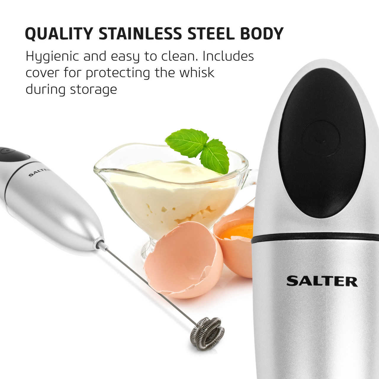 Ovente Electric Handheld Milk Frother, Fast Frothing, Silver - Bed