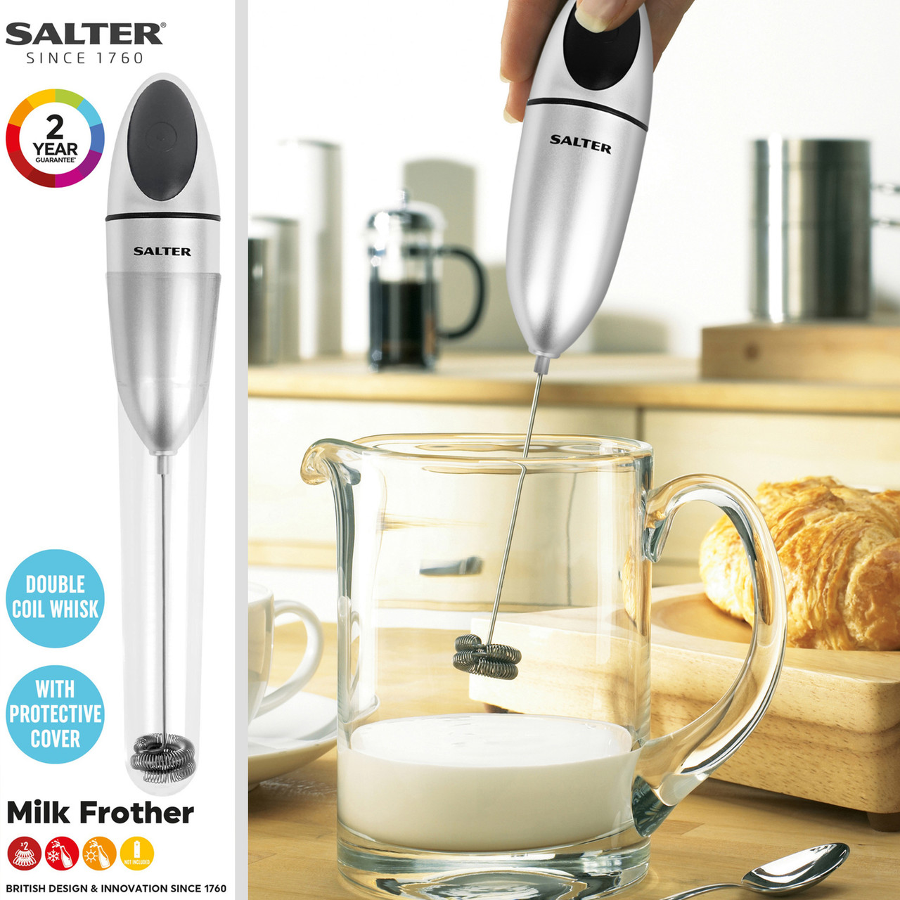 Salter Handheld Milk Frothing Whisk, Double Coil