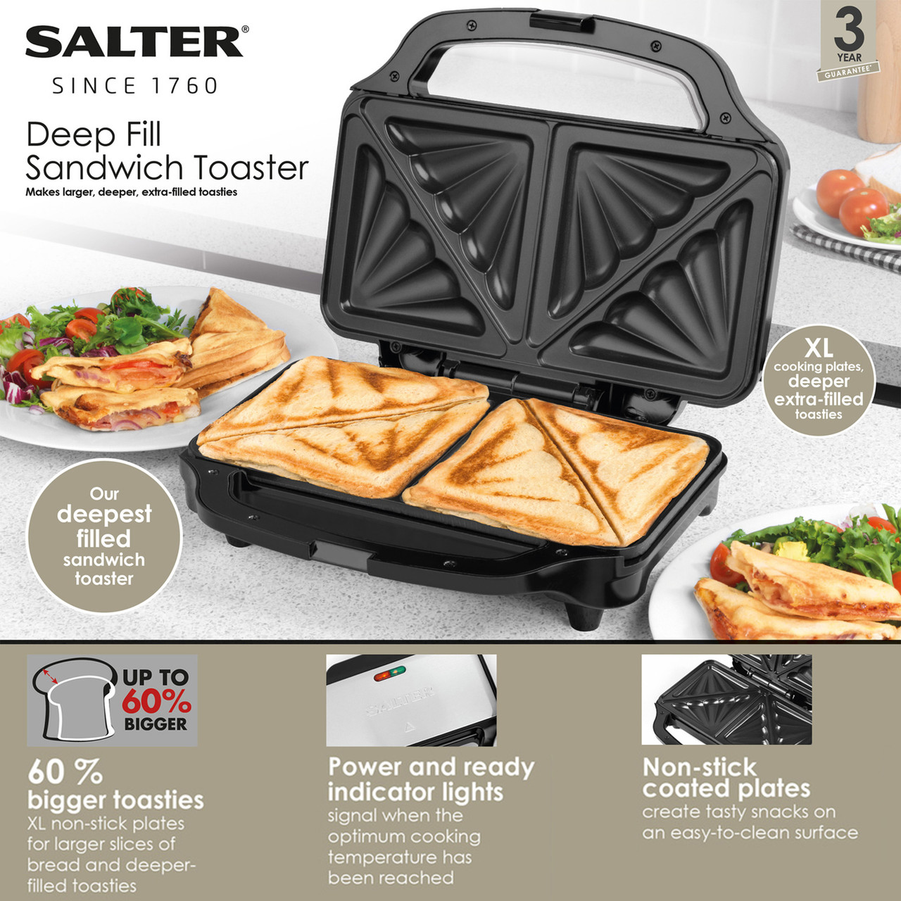 Electric XL Non-Stick Deep Fill Sandwich Toaster Press - Salter