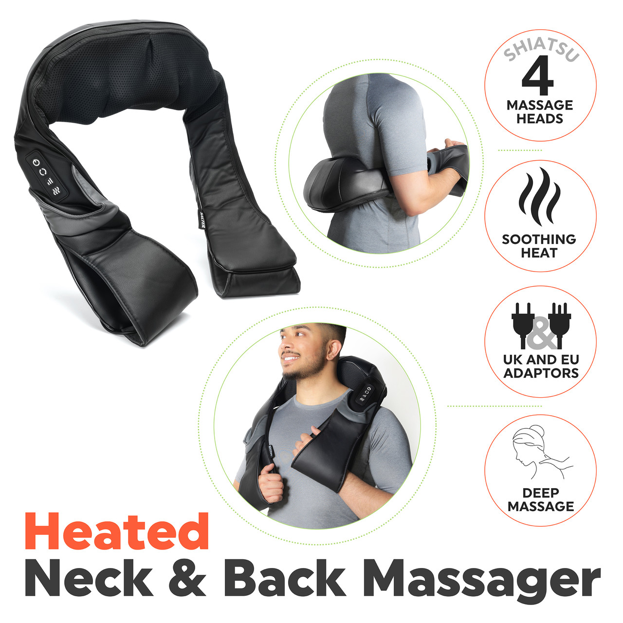 Shiatsu Neck and Back Massager with Soothing Heat EU/US/UK/USB