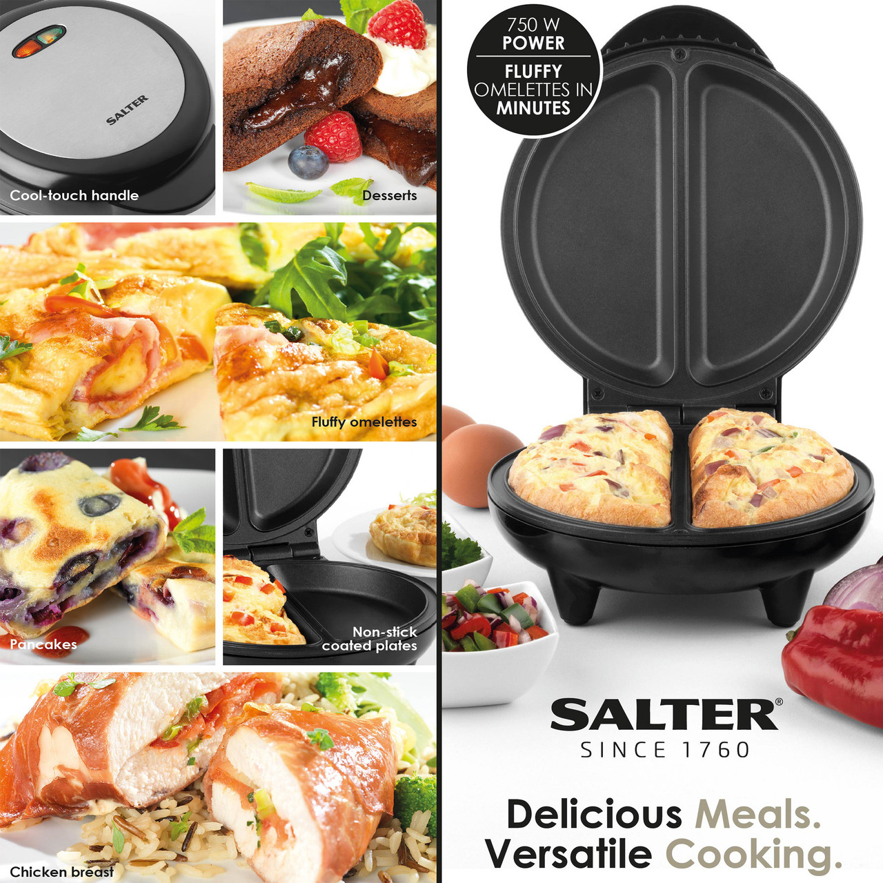 Salter Omelette Maker – XL Non-Stick Egg Cooker, Large Dual Cooking Plates,  No-Flip Frying Machine, Deep Fill Electric Double Egg Pan, Make…