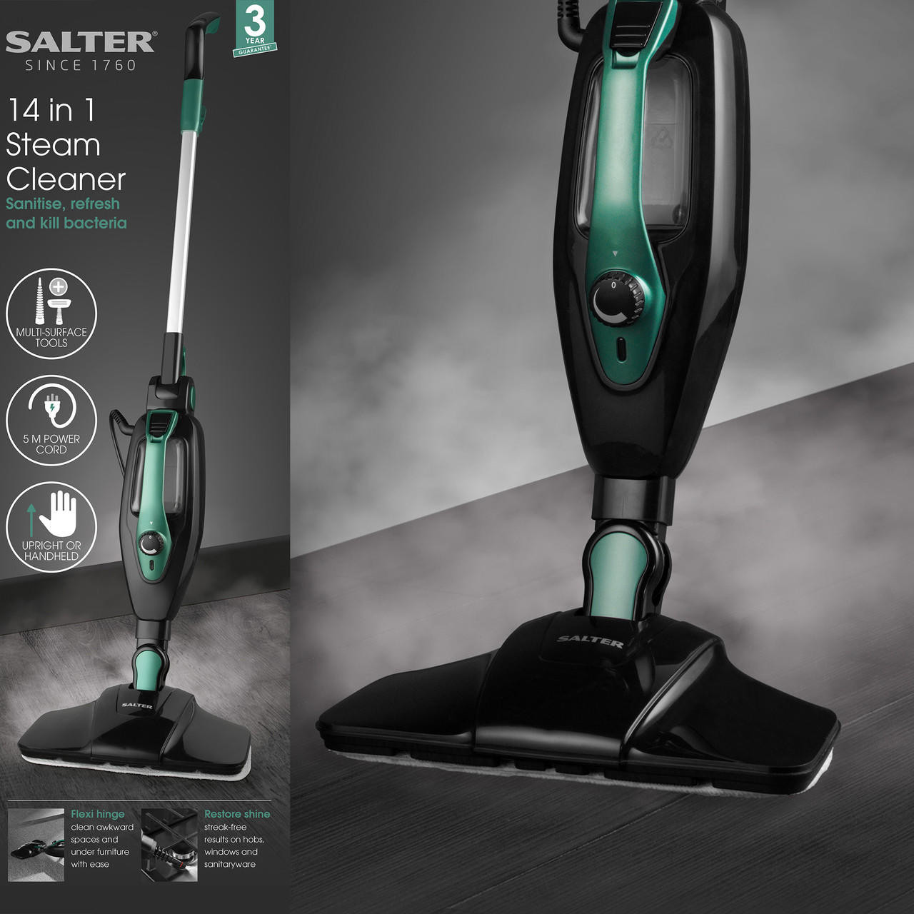 Shop Salter 14-in-1 Upright Steam Cleaner|1400W | Black/Teal