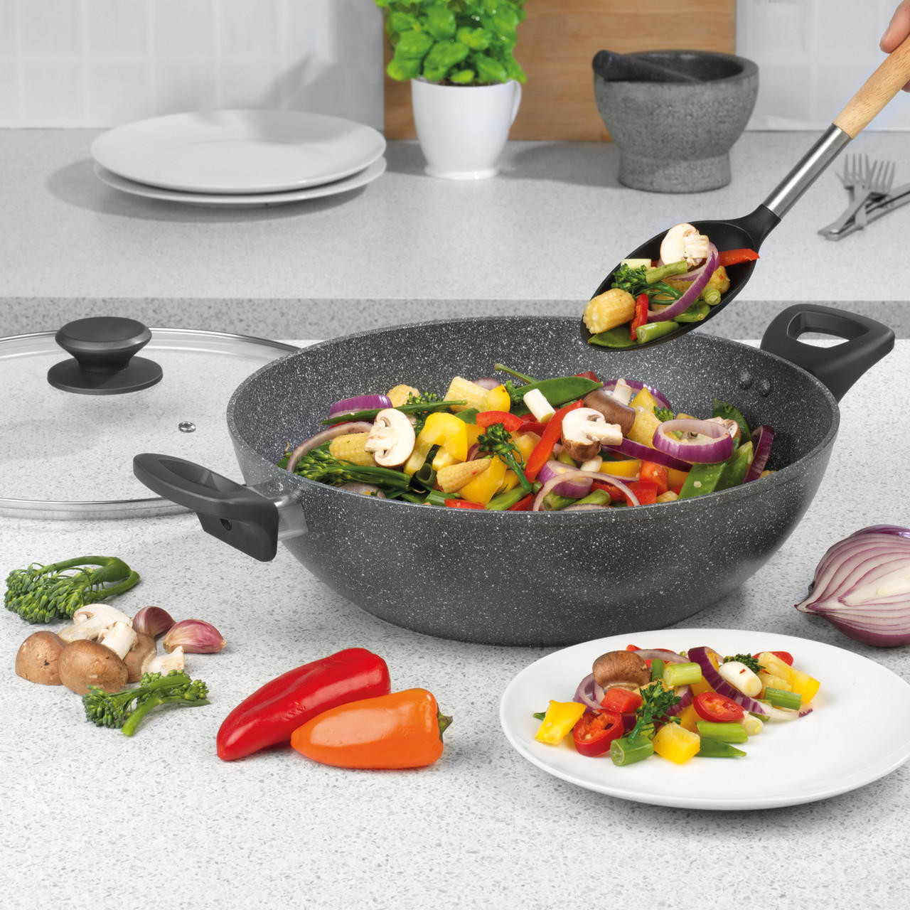 Marblestone Xylan Non-Stick 3 Quart Sauce Pan with Lid – Eco +