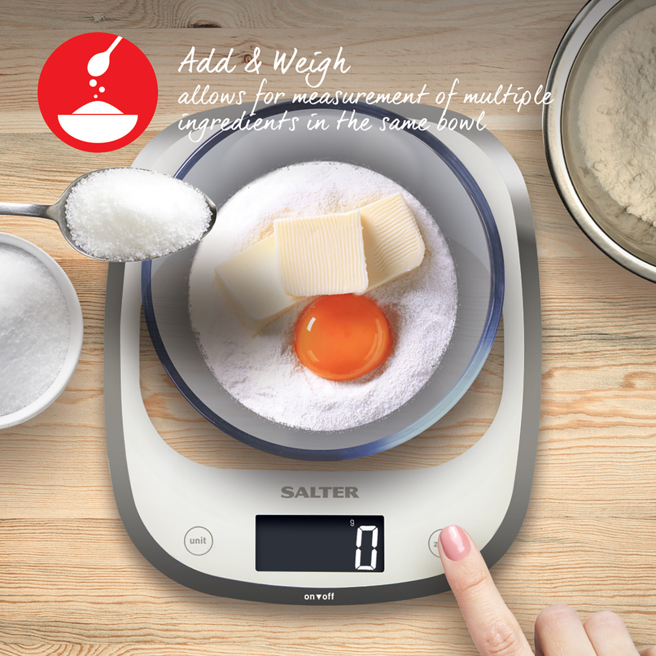 Salter Digital Curve Glass Kitchen Scale Max 5 kg – White - Anasia