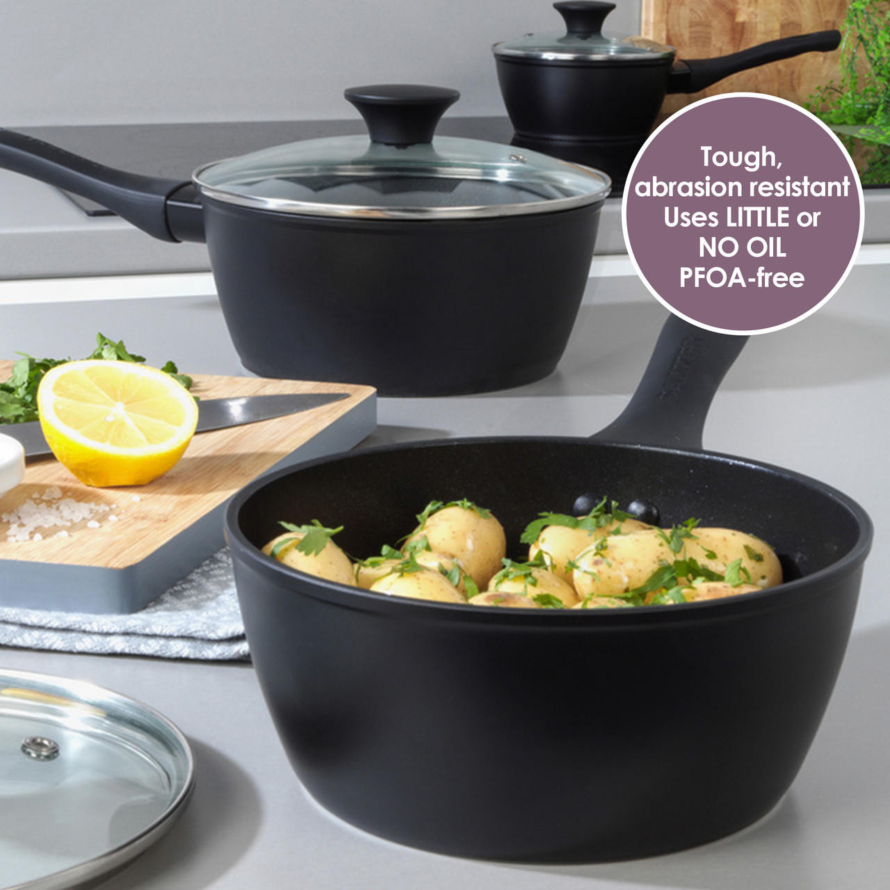 Clearance Frying Pan Set 3-Piece Nonstick Saucepan Woks Cookware  Set,Heat-Resistant Ergonomic Wood Effect Bakelite Handle Design,PFOA  Free（7/8/9.5