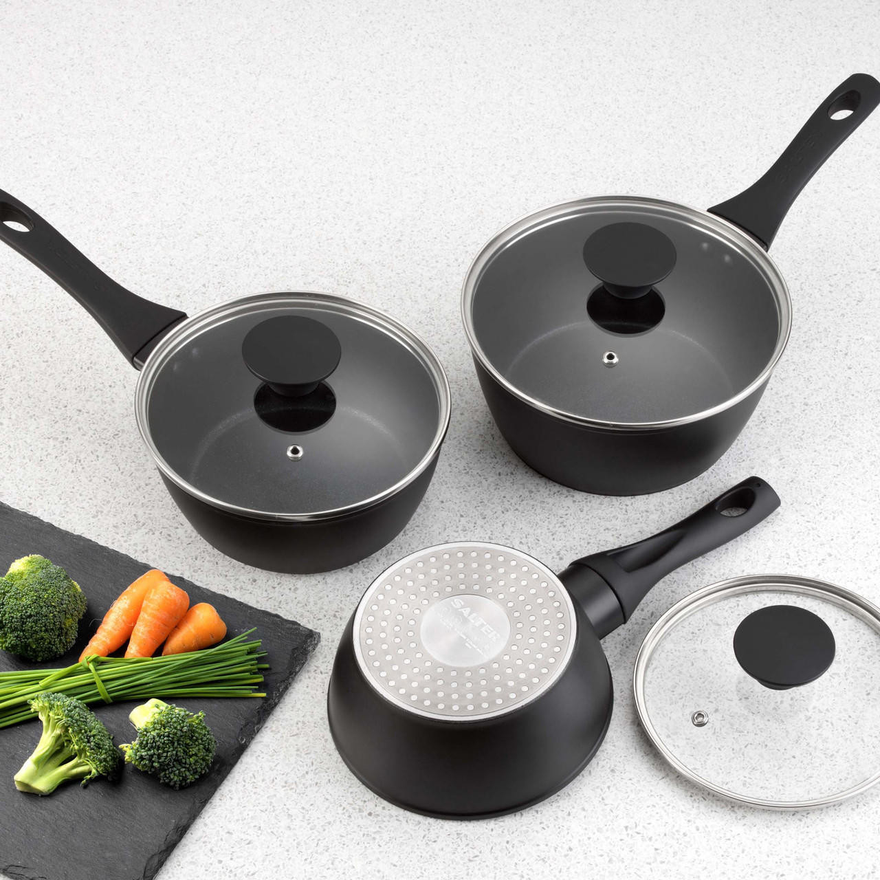 Clearance Frying Pan Set 3-Piece Nonstick Saucepan Woks Cookware  Set,Heat-Resistant Ergonomic Wood Effect Bakelite Handle Design,PFOA  Free（7/8/9.5