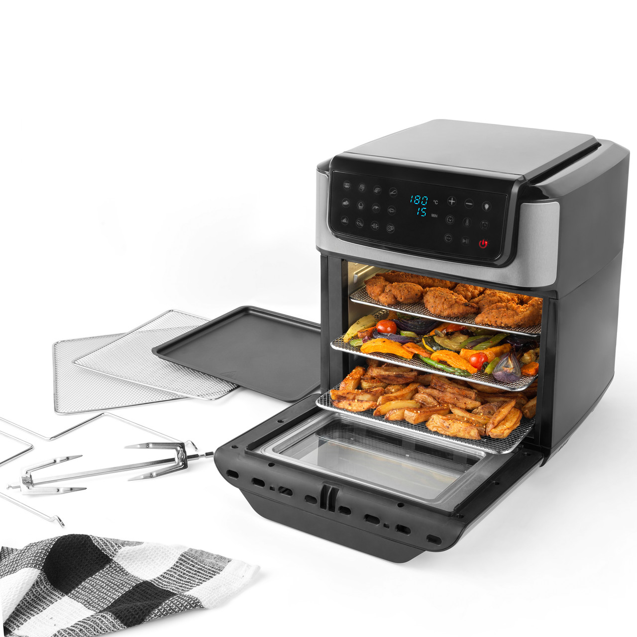 SK8029 12 Liters Air Fryer Rotisserie Oven, X-Large Family Size, Powerful  1800W, 4 Rack Positions, 50°-425°F Temp Controls - AliExpress