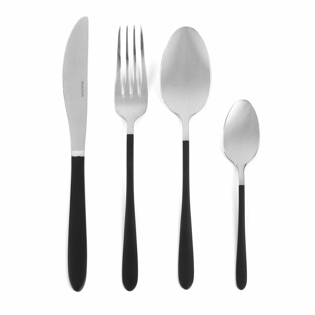 Salter NoirSilver 16-Piece Black and Silver Cutlery Set, Stainless Steel, Black Coated Handles 5054061188127 BW07217
