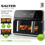 salter dual air fryer with a compartment divider, featuring a clear view window and 8L capacity