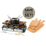 Electric 2-in-1 Raclette Grill & Fondue Maker with Chopping Board Set