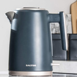 Matte dark blue electric kettle with silver accents, Salter logo on base