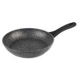 Grey stone-effect non-stick frying pan with black handle, shown from above
