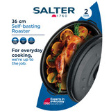 36 cm self-basting roaster with cooked chicken inside, lid partly open.