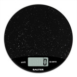 Black digital kitchen scale with white speckled design and Salter logo