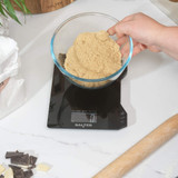 Black digital kitchen scale with large display, top view