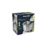 Salter 6 litre salad spinner packaging showing product image and key features.