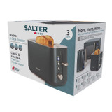 Salter Marino 2-slice toaster packaging showing grey toaster with toast