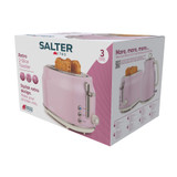 Salter pink retro 2-slice toaster and kettle packaging, shows product colour and style
